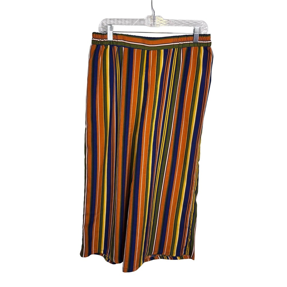 Ophelia Roe Lounge Pants Cropped Wide Leg Striped Sz M Elastic Waist Casual